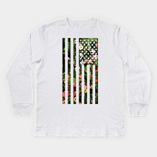 Floral USA Flag Kids Long Sleeve T-Shirt